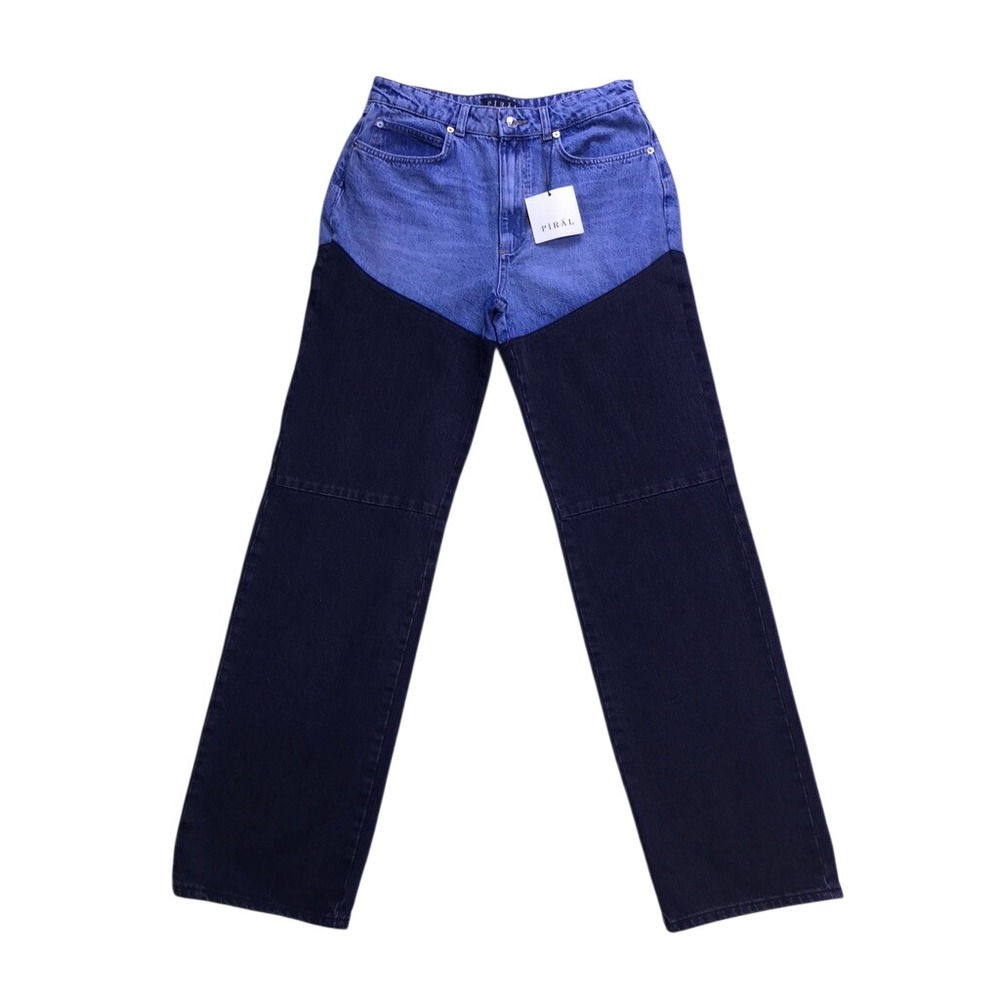 Piral Two Tone Jeans Womens L Blue Black Straight Leg Colorblock Denim